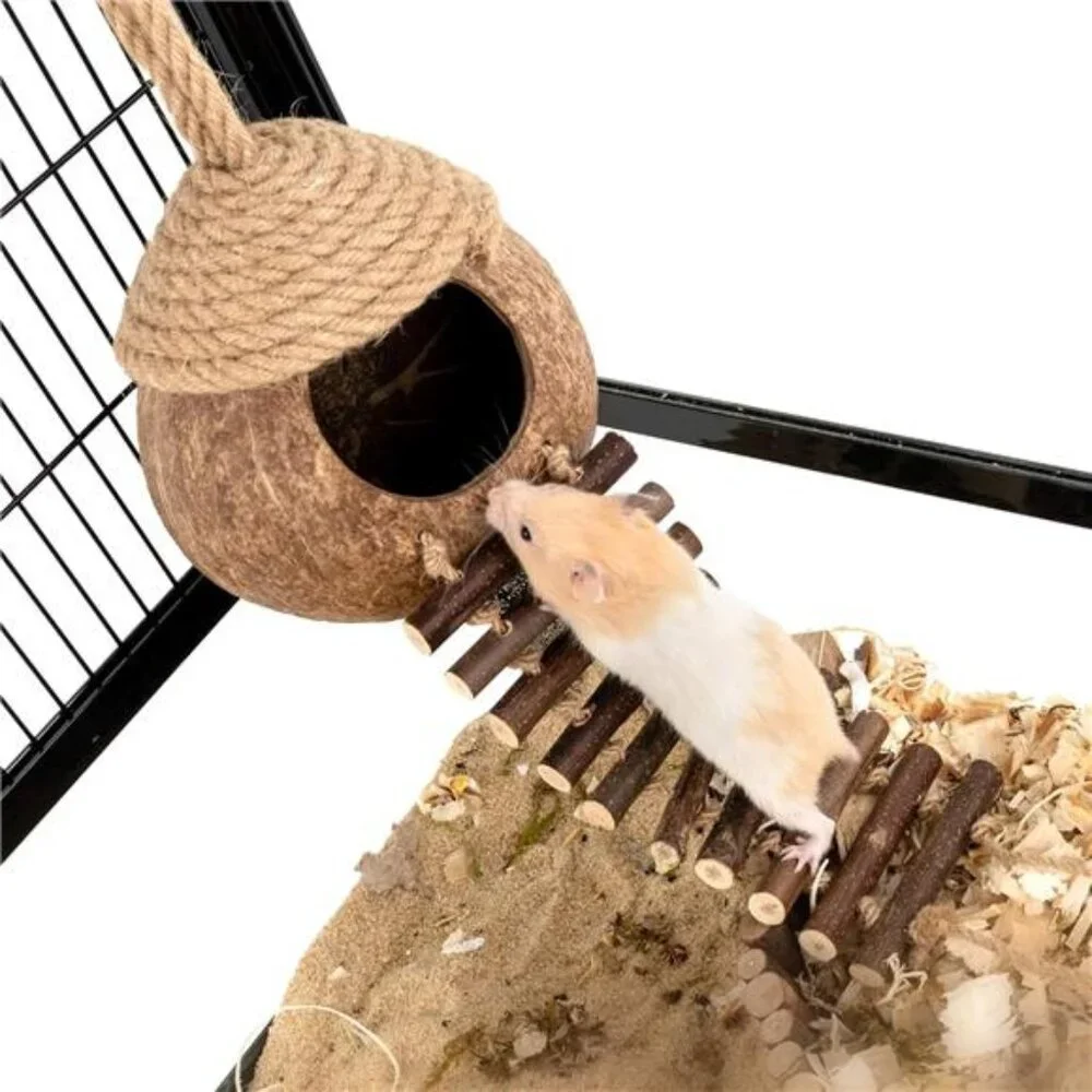 Coconut Bird Nest Hut with Ladder for Parrots Parakeet Conures Cockatiel